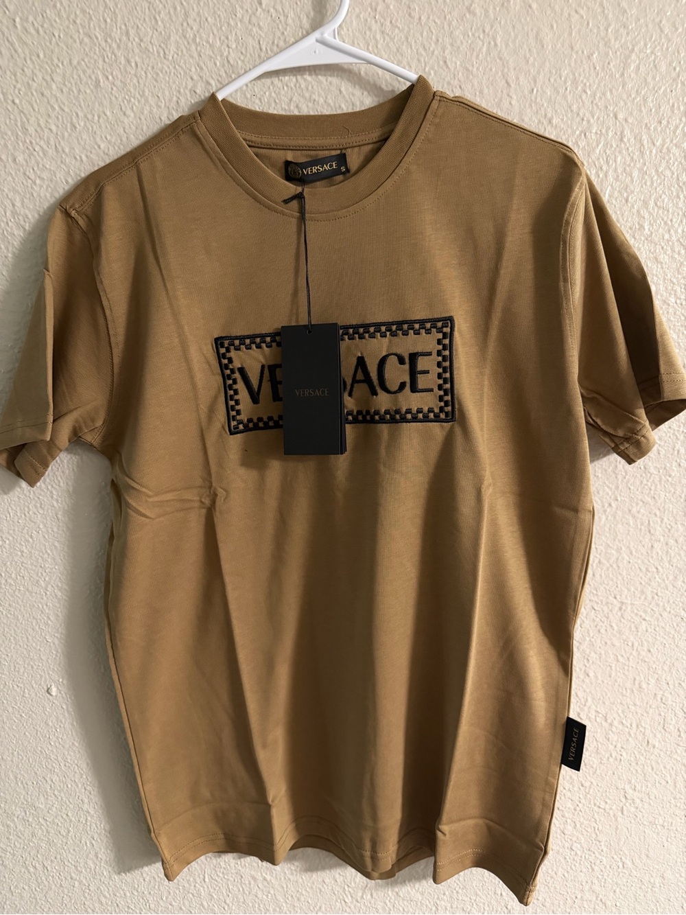 Versace Men’s Tan Logo Short-Sleeve Cotton Tee